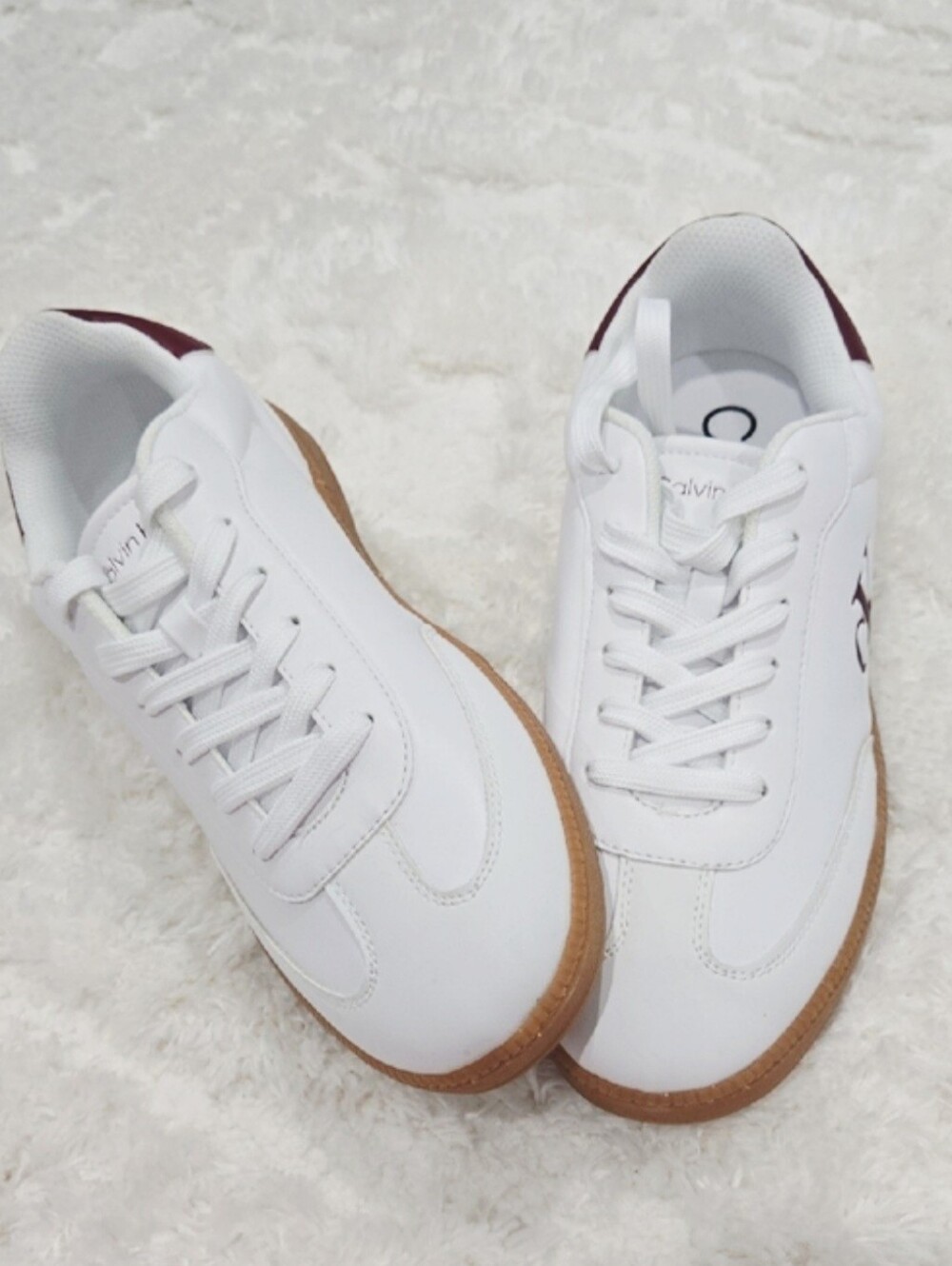Calvin Klein Women’s White Burgundy Sneakers Size 11 M Casual Lace Up Shoes - Picture 6 of 6